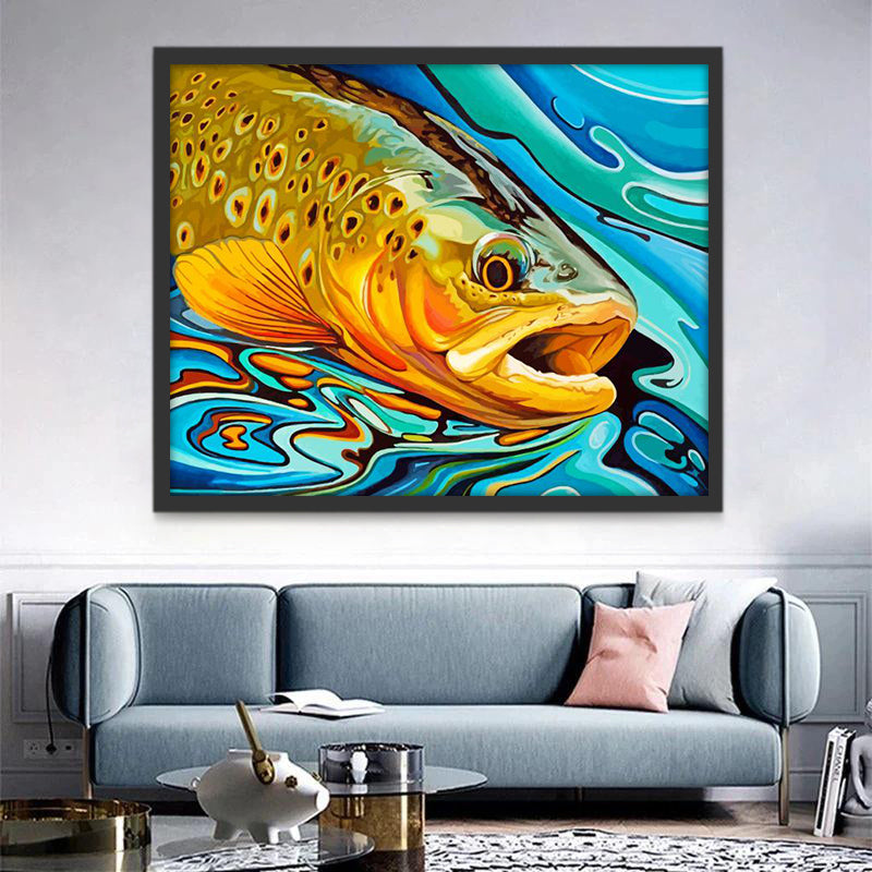 Pez Amarillo y Ondas Coloridas de Agua Pintar por Números