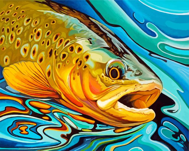 Pez Amarillo y Ondas Coloridas de Agua Pintar por Números