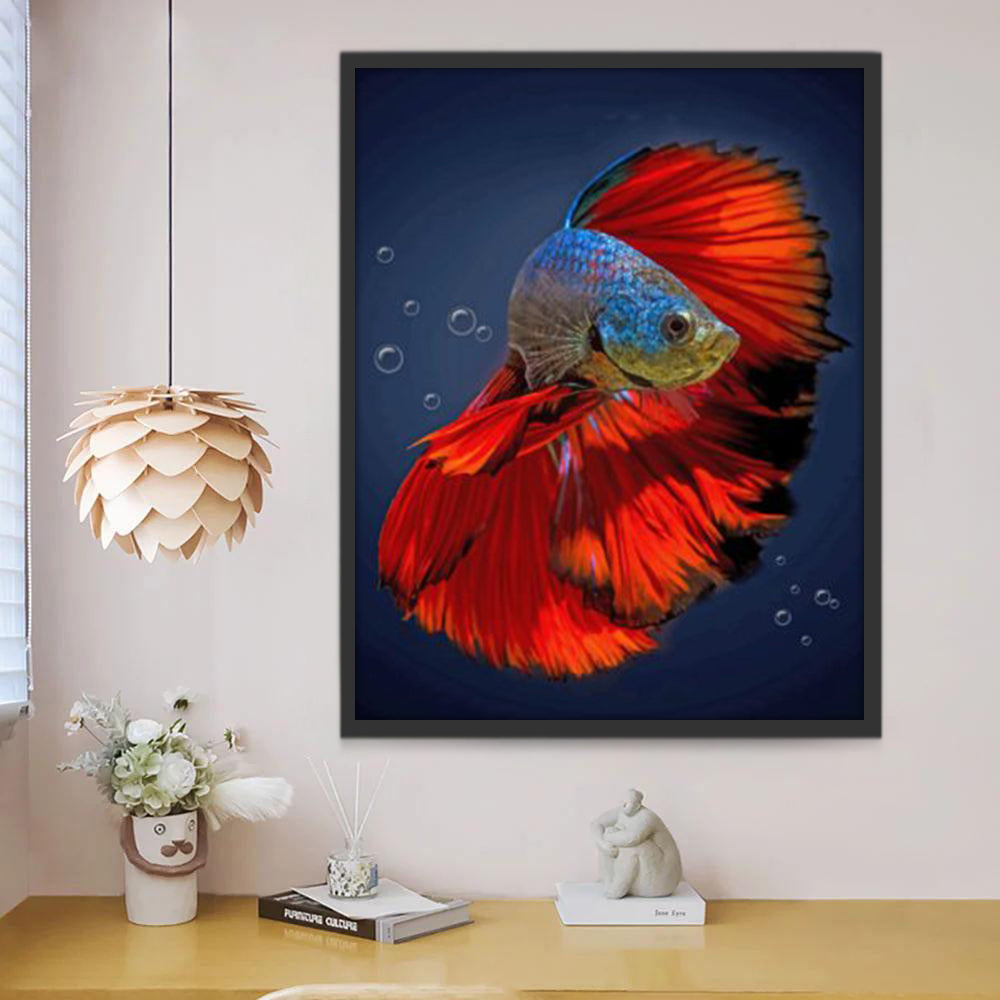 Pez Betta de Cola Roja en Mar Azul Oscuro Pintar por Números