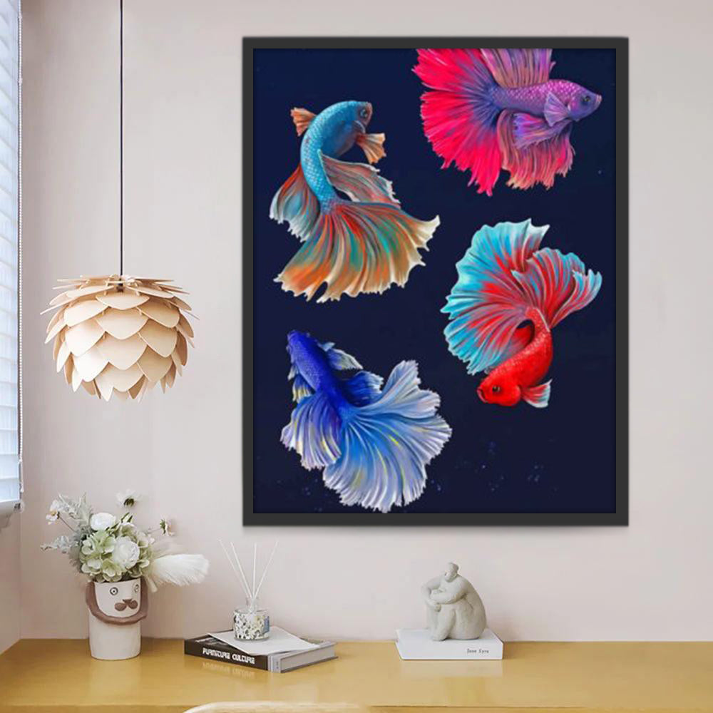 Pez Betta Rojo y Azul Claro y Azul Oscuro y Morado Pintar por Números