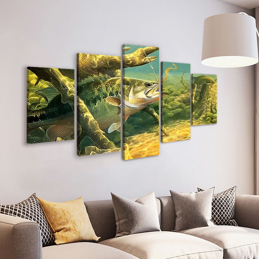Pez Verde Rodeado de Ramas 5 Partes Pintar por Números