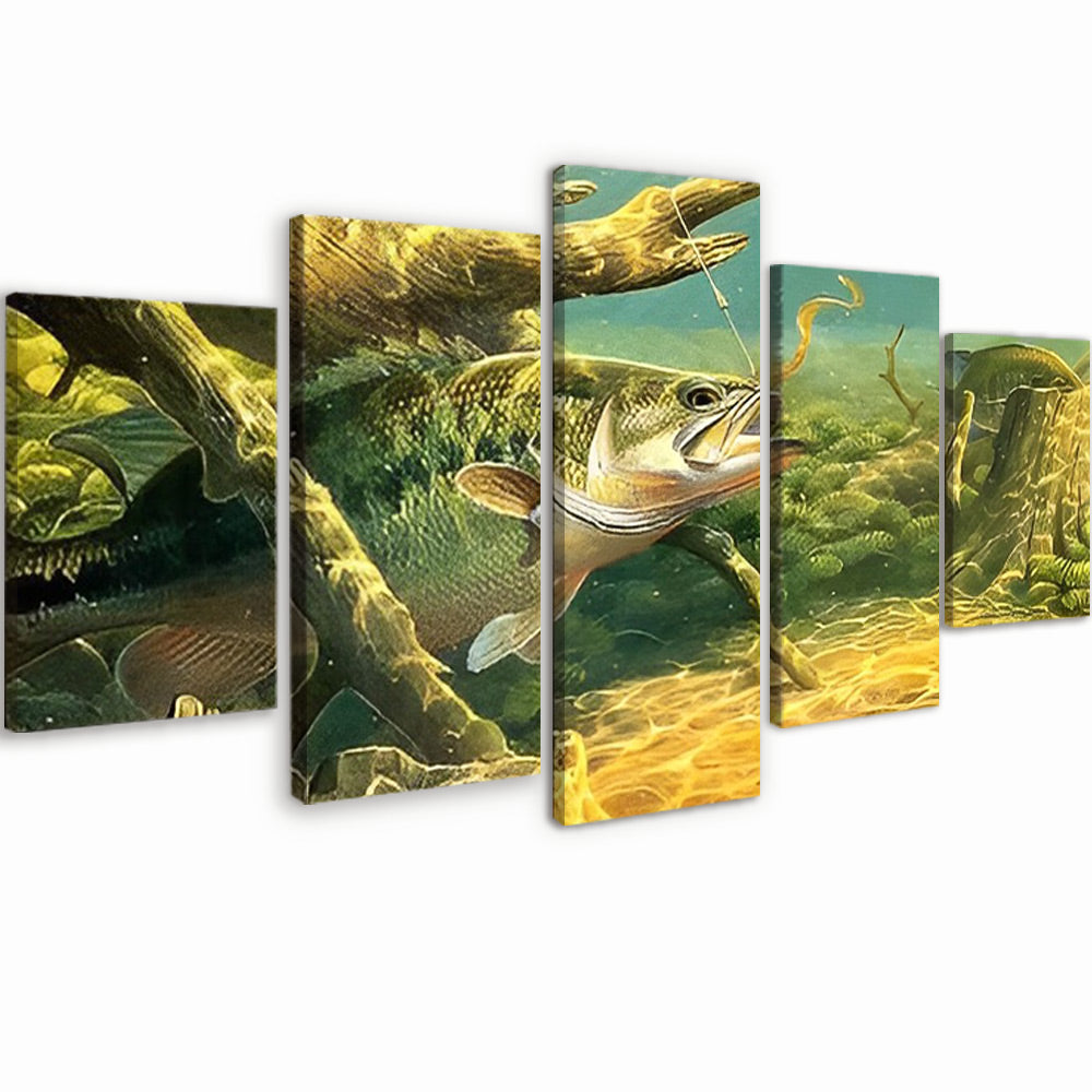 Pez Verde Rodeado de Ramas 5 Partes Pintar por Números