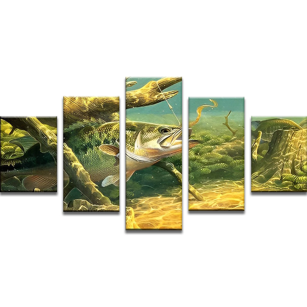 Pez Verde Rodeado de Ramas 5 Partes Pintar por Números