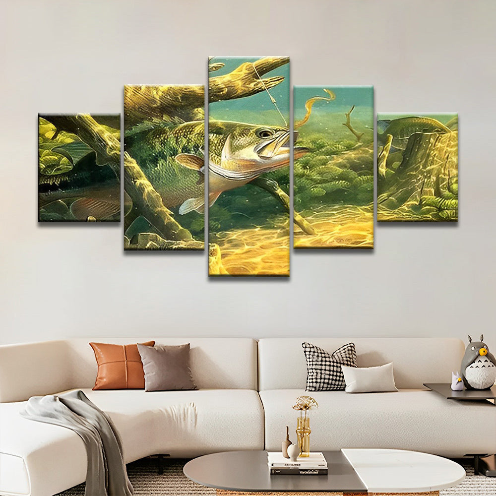 Pez Verde Rodeado de Ramas 5 Partes Pintar por Números