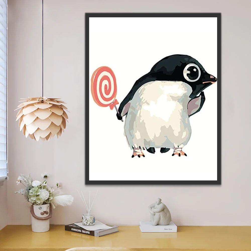 Pingüino Pequeño Lindo con Piruleta en la Mano Pintar por Números