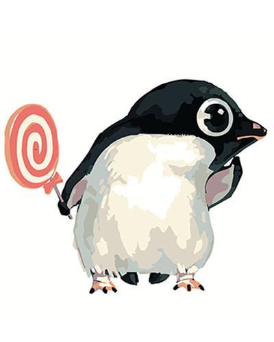 Pingüino Pequeño Lindo con Piruleta en la Mano Pintar por Números