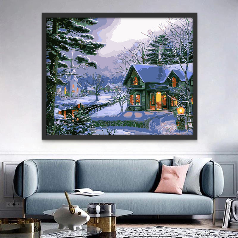 Pinos y Casas en la Nieve Pintar por Números