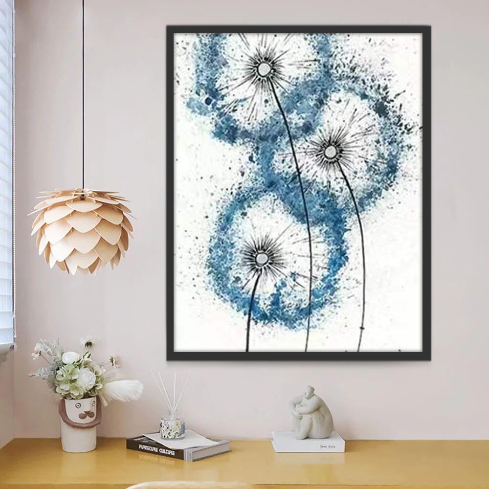 Pintura Abstracta de Diente de León de Color Azul Pintar por Números