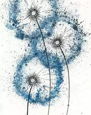 Pintura Abstracta de Diente de León de Color Azul Pintar por Números