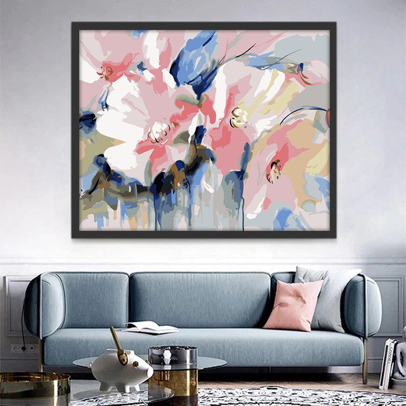 Pintura Abstracta de Flores de Color Rosado Claro Pintar por Números