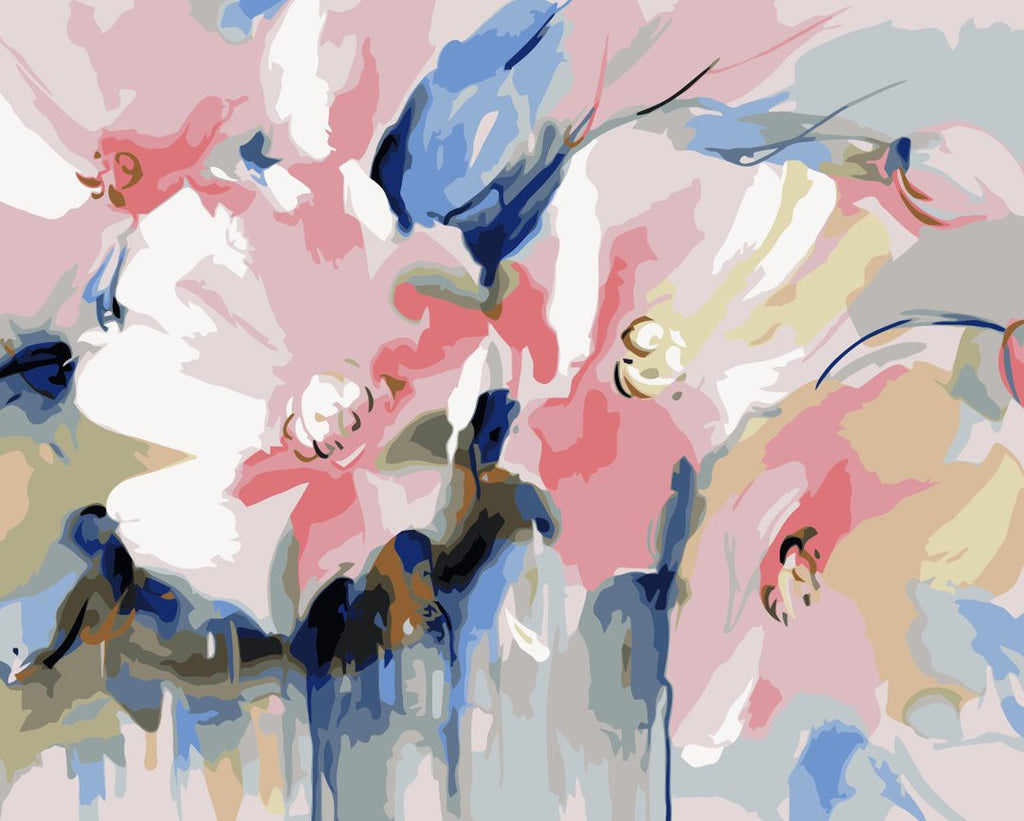 Pintura Abstracta de Flores de Color Rosado Claro Pintar por Números