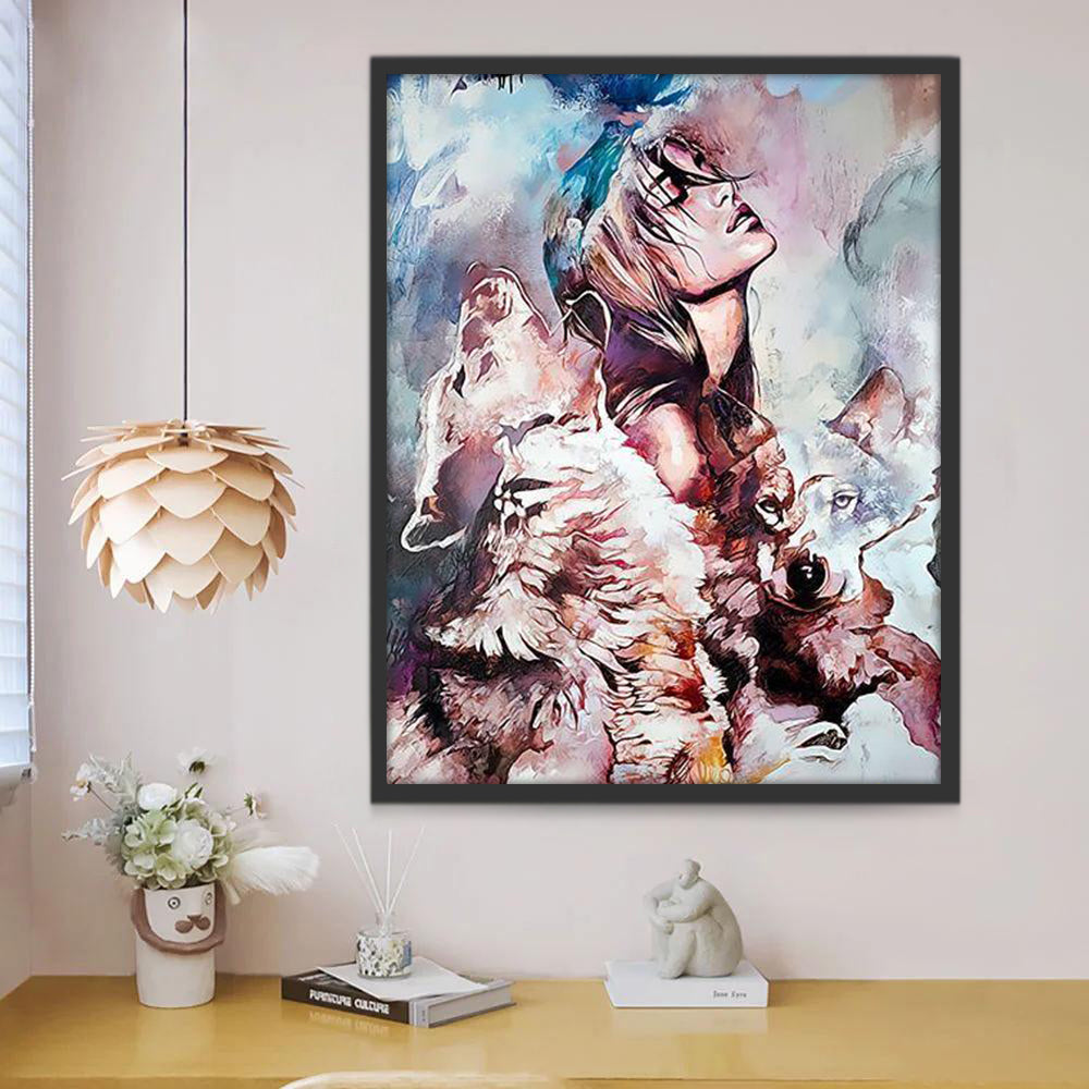 Pintura Abstracta de Lobos y Mujer Pintar por Números