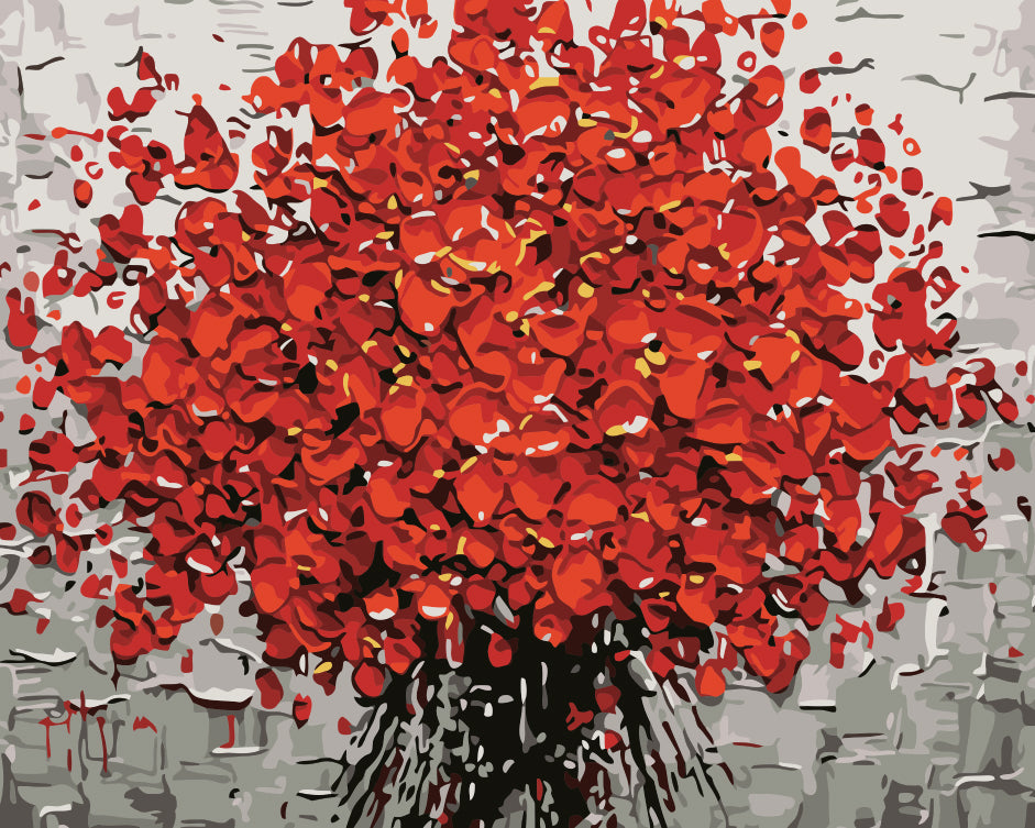 Pintura Abstracta de Ramo de Flores Rojas Pintar por Números