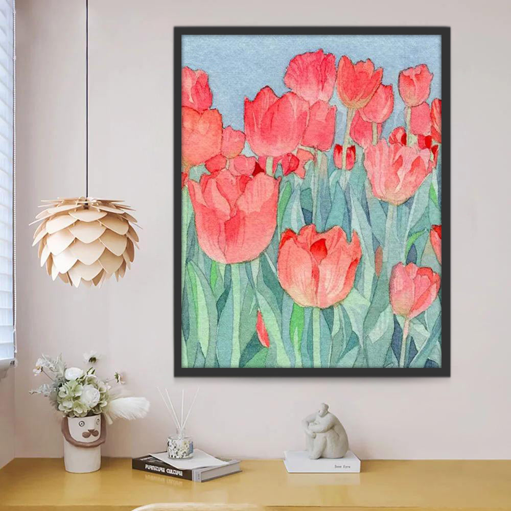 Pintura Acuática de Campo de Tulipán Rojo Pintar por Números