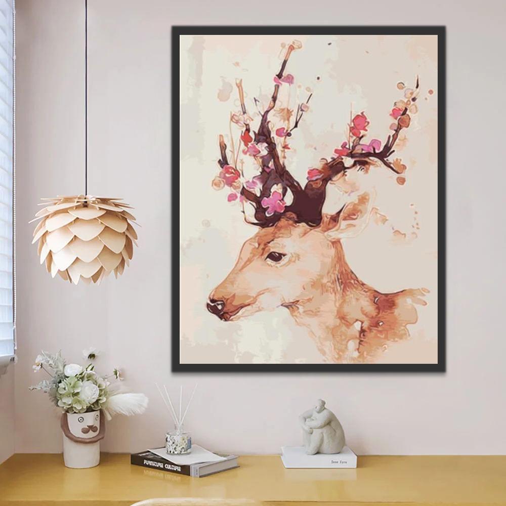 Pintura Acuática de Ciervo con Cuernos Florales Pintar por Números