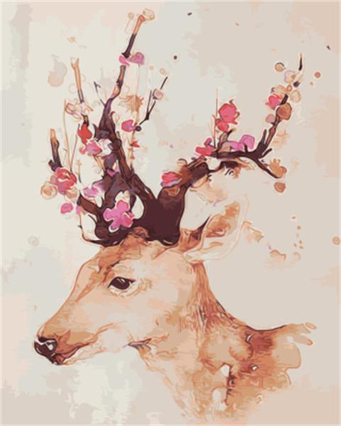 Pintura Acuática de Ciervo con Cuernos Florales Pintar por Números