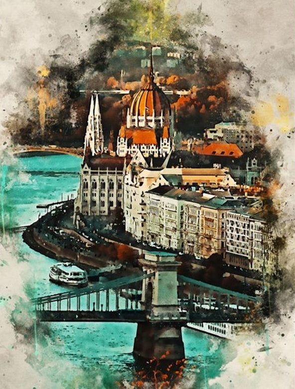 Pintura Acuática de Ciudad Costera Pintar por Números