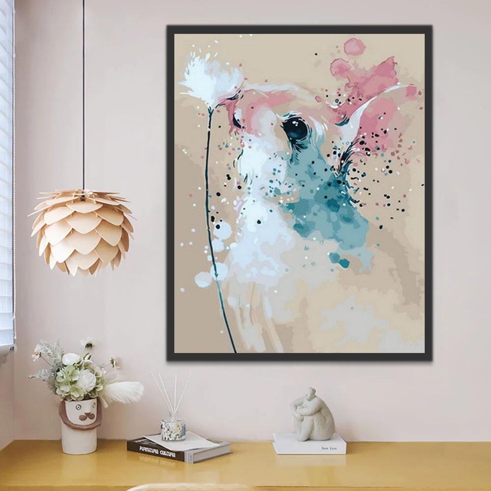 Pintura Acuática de Conejo con Flor Blanca Pintar por Números