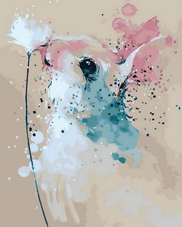 Pintura Acuática de Conejo con Flor Blanca Pintar por Números