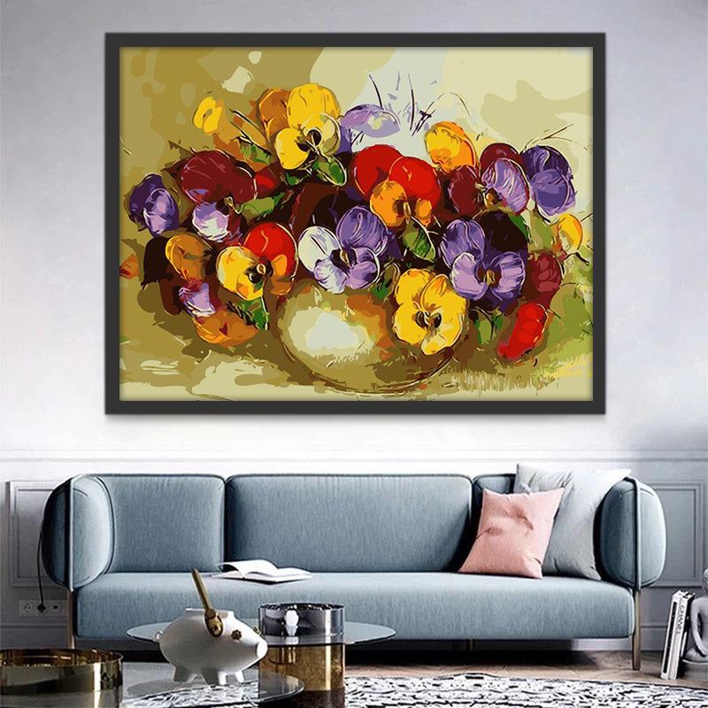 Pintura al Óleo de Flores Coloridas en Florero Redondo Pintar por Números