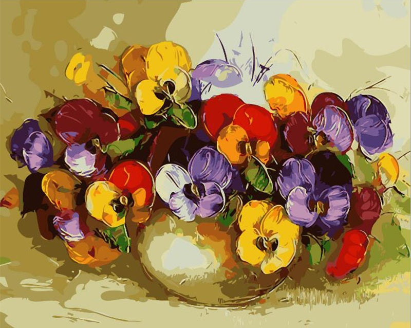Pintura al Óleo de Flores Coloridas en Florero Redondo Pintar por Números