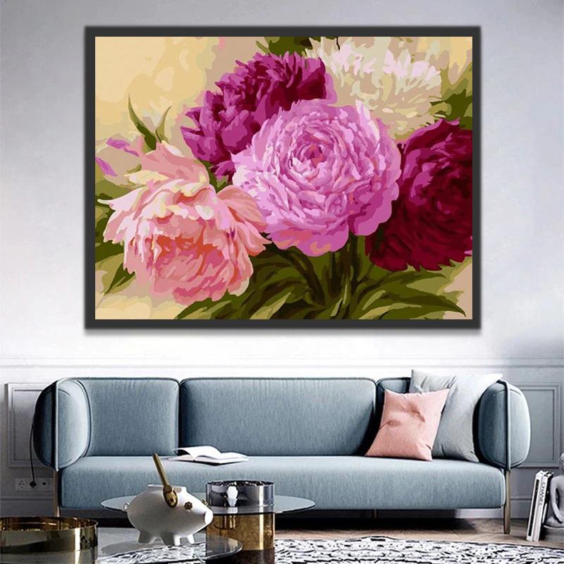 Pintura al Óleo de Flores de Peonía Hermosa Pintar por Números