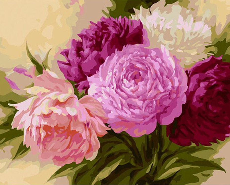 Pintura al Óleo de Flores de Peonía Hermosa Pintar por Números