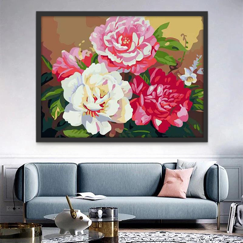 Pintura al Óleo de Peonías de Colores Diferentes Pintar por Números