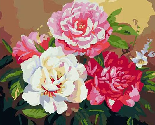 Pintura al Óleo de Peonías de Colores Diferentes Pintar por Números
