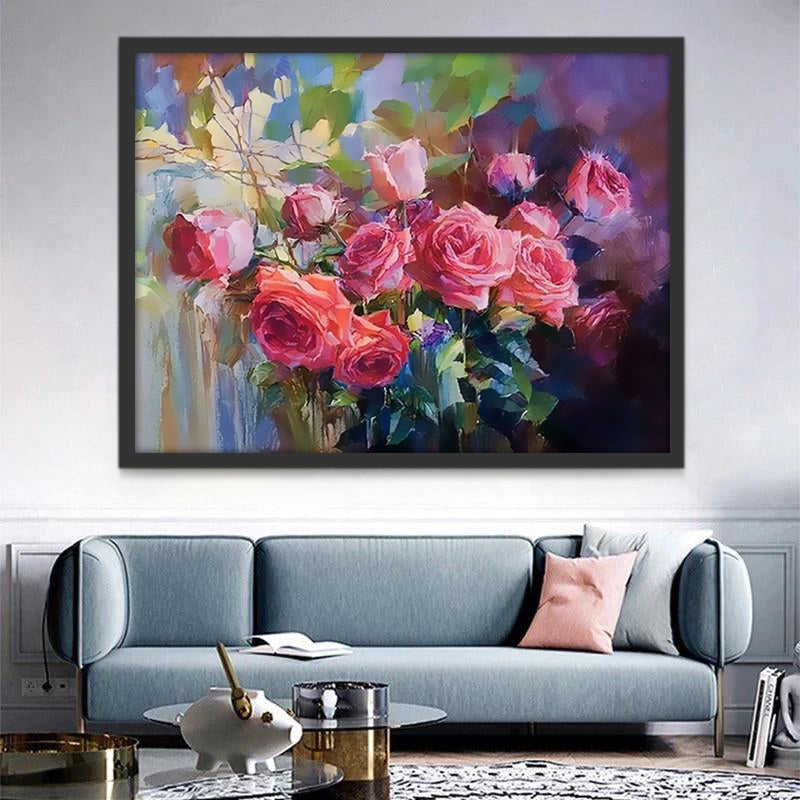 Pintura al Óleo de Ramo de Rosas Rosadas Pintar por Números