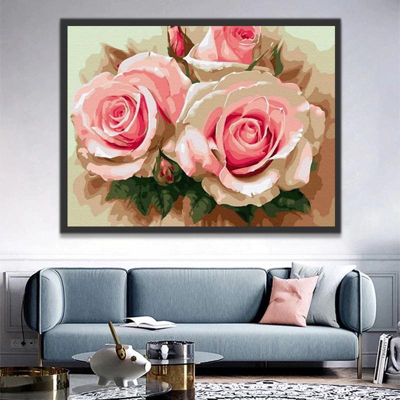 Pintura al Óleo de Rosas Rosadas Pintar por Números