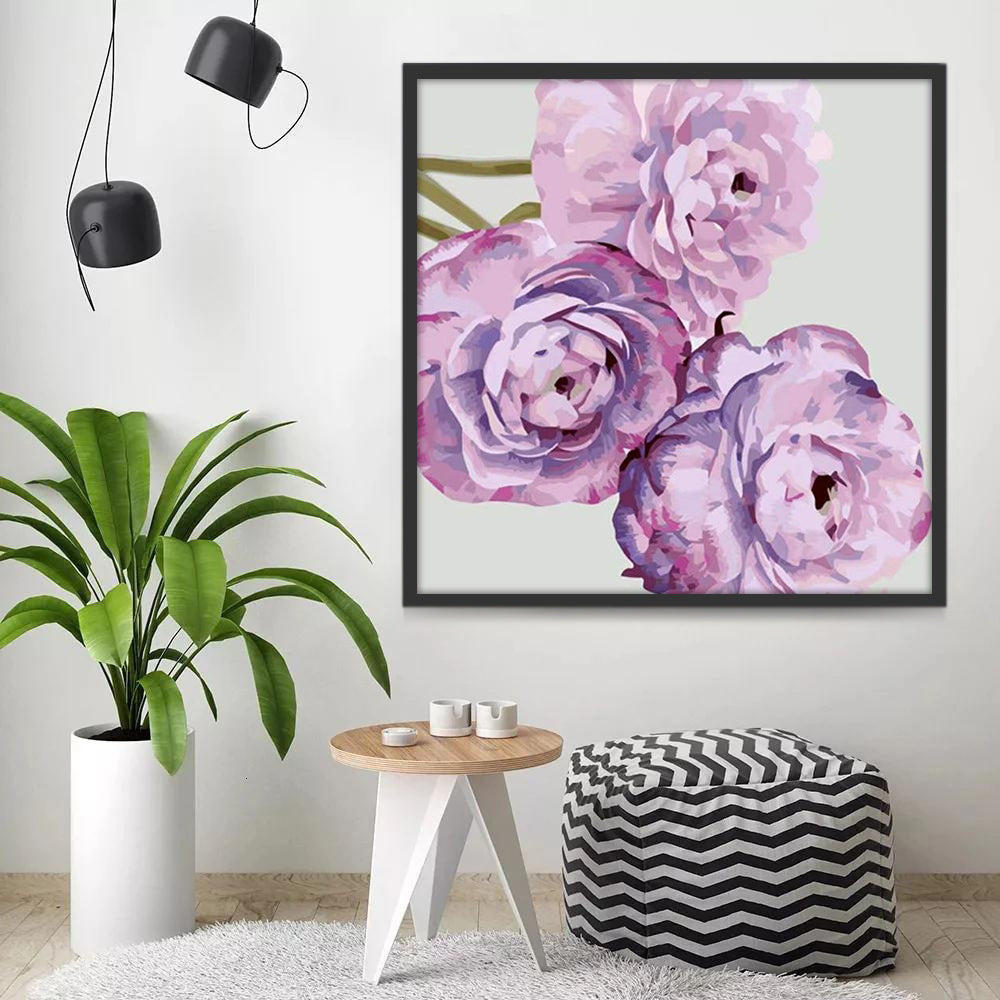 Pintura Bonita de Peonías Moradas Florecientes Pintar por Números