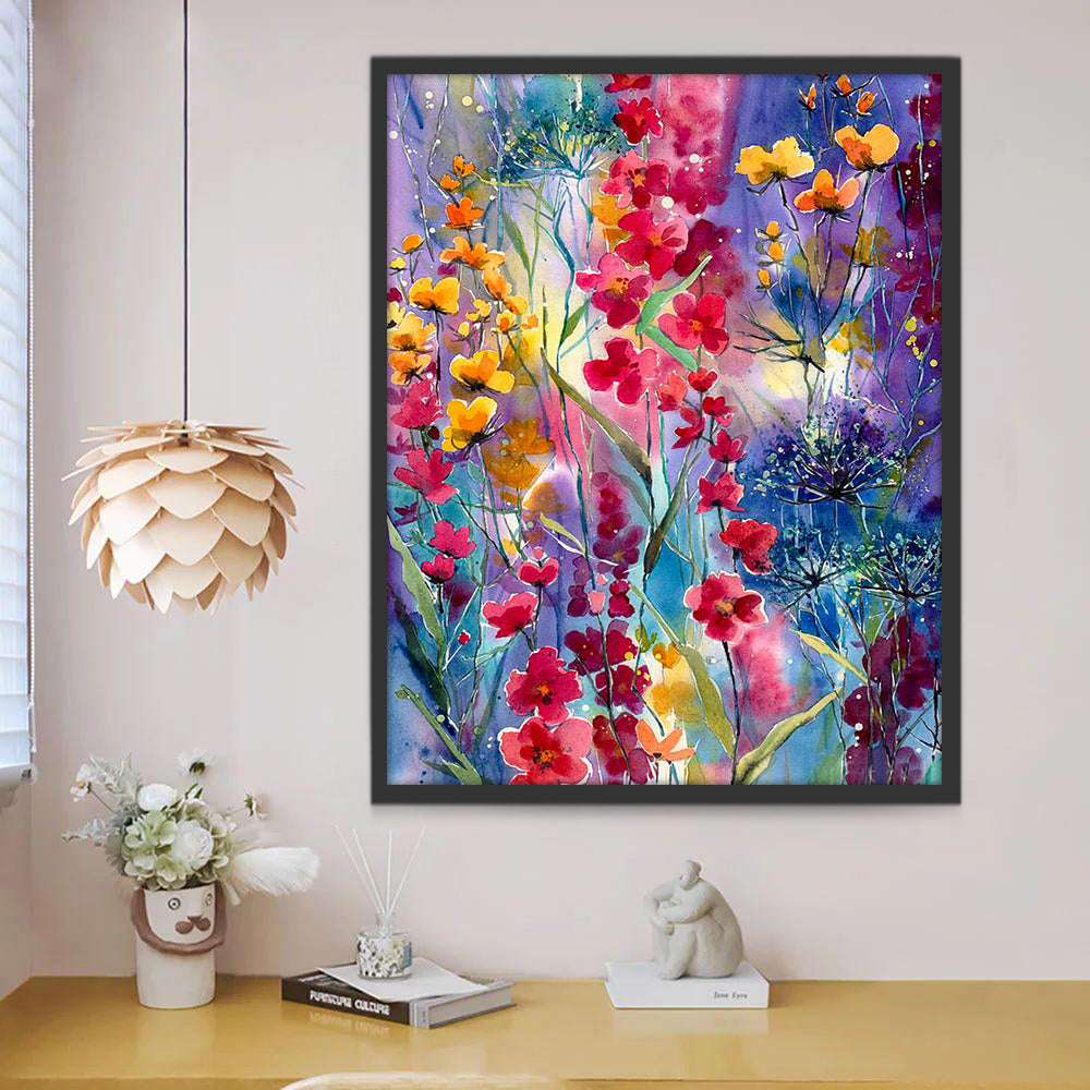 Pintura Colorida con Flores Amarillas y Rojas Pintar por Números