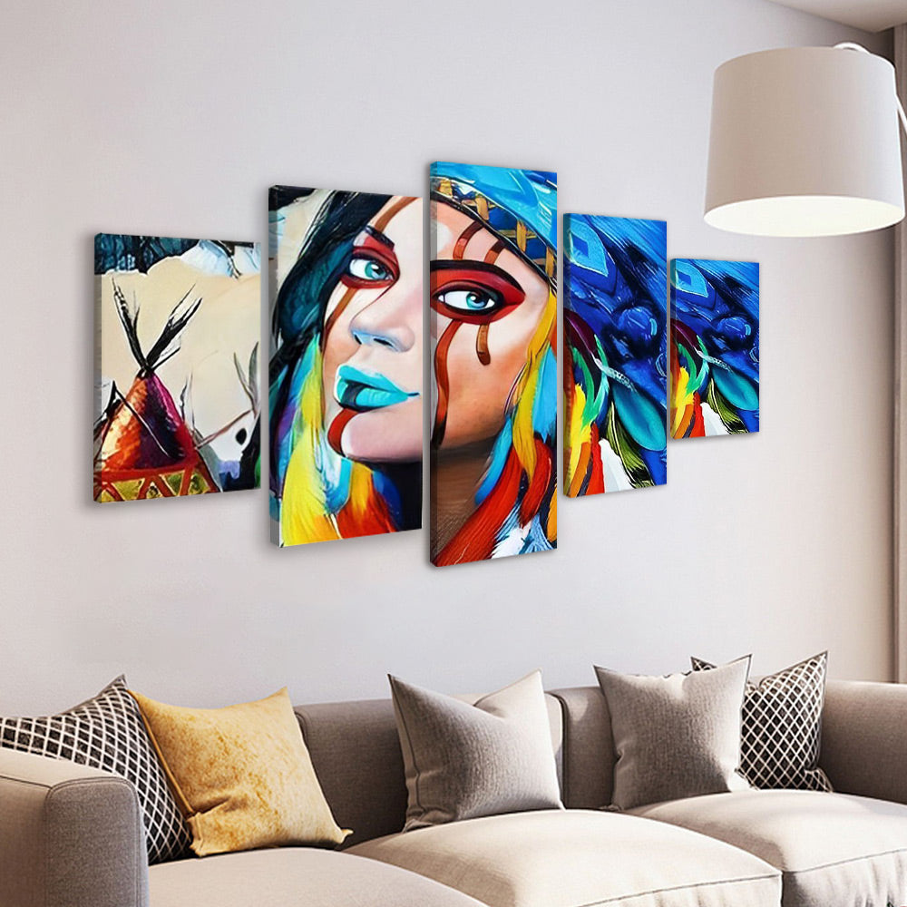 Pintura Colorida de Mujer Indígena 5 Partes Pintar por Números
