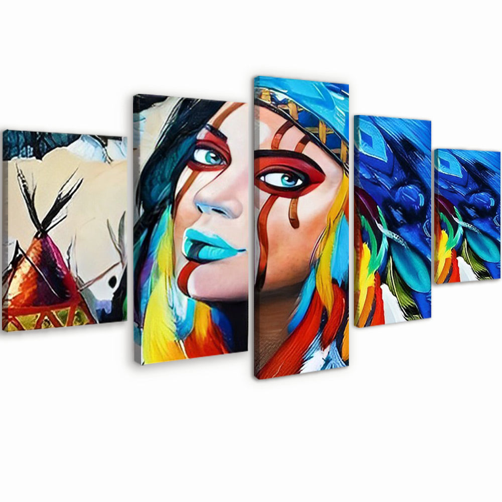 Pintura Colorida de Mujer Indígena 5 Partes Pintar por Números