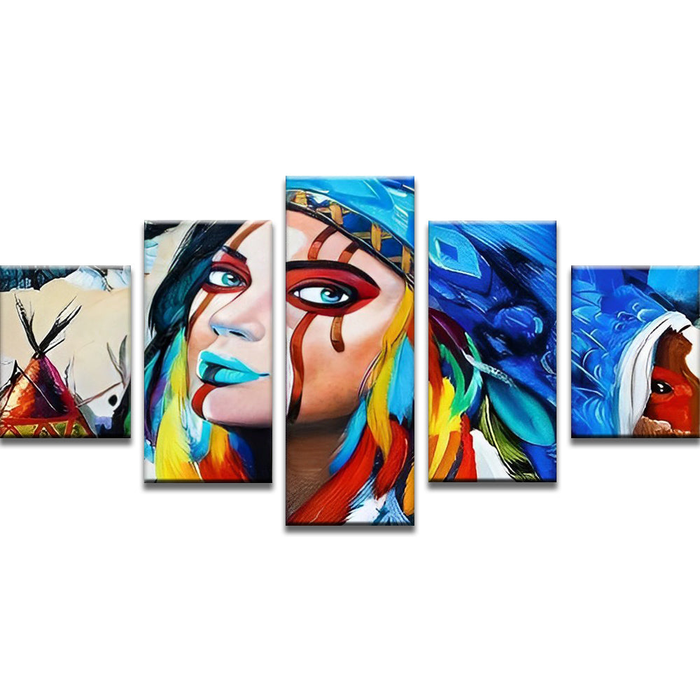 Pintura Colorida de Mujer Indígena 5 Partes Pintar por Números