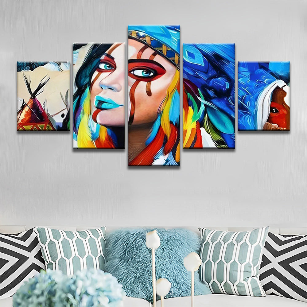 Pintura Colorida de Mujer Indígena 5 Partes Pintar por Números