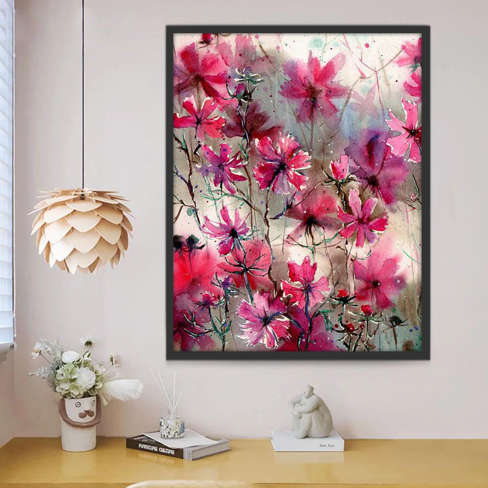 Pintura de Acuarela de Flores Pequeñas de Color Rosado Pintar por Números