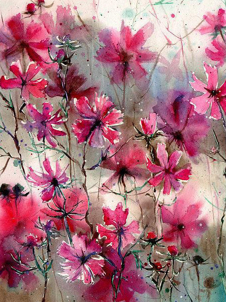 Pintura de Acuarela de Flores Pequeñas de Color Rosado Pintar por Números