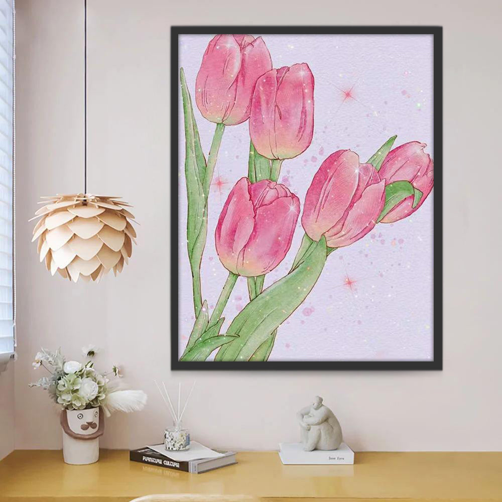 Pintura de Acuarela de Tulipanes Rosados Pintar por Números