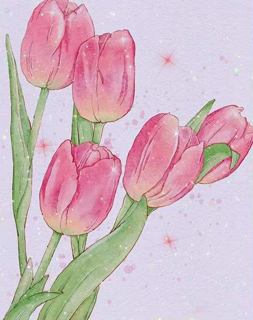 Pintura de Acuarela de Tulipanes Rosados Pintar por Números