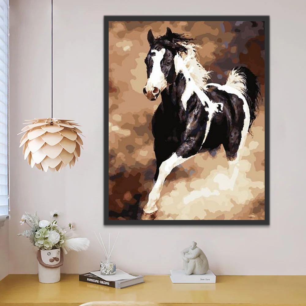 Pintura de Caballo de Color Blanco y Negro Pintar por Números