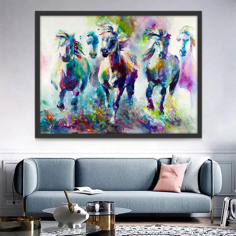 Pintura de Caballos Coloridos Corriendo Pintar por Números
