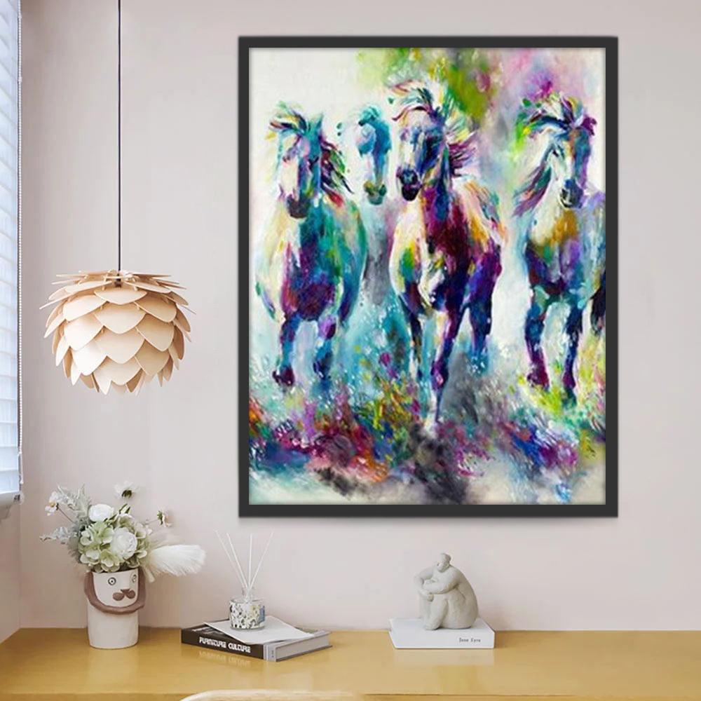 Pintura de Caballos Coloridos Corriendo Pintar por Números