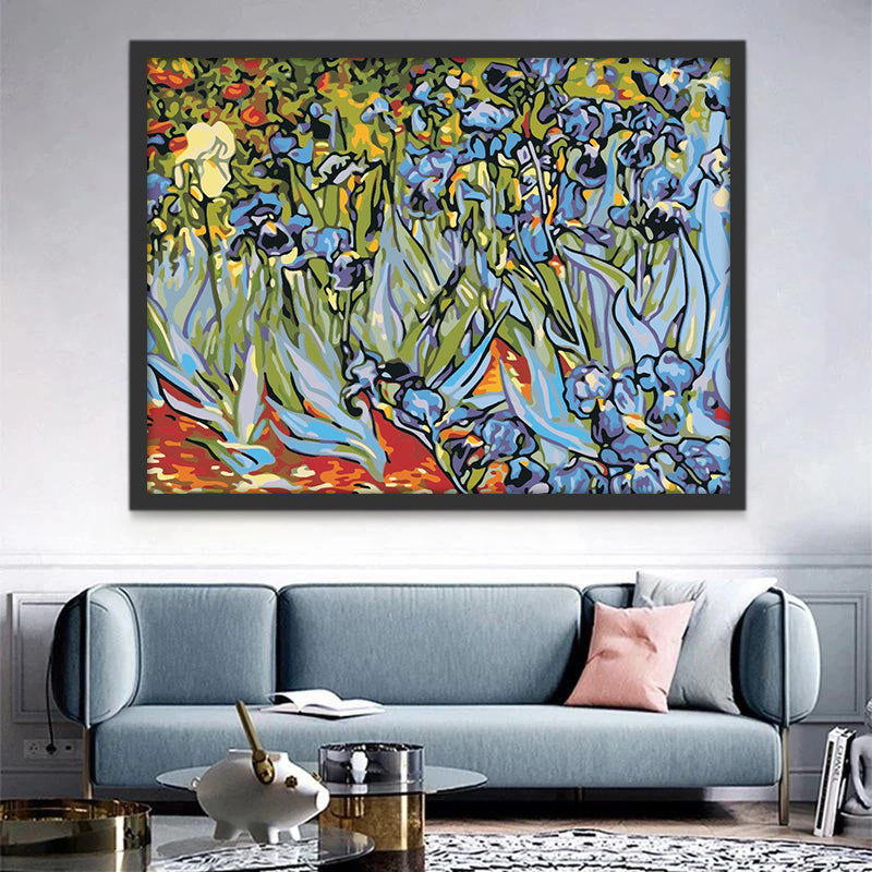 Pintura de Campo de Flores Azules en Estilo Abstracto Pintar por Números