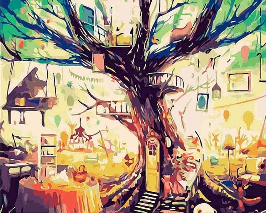 Pintura de Casa en el Árbol Grande Pintar por Números