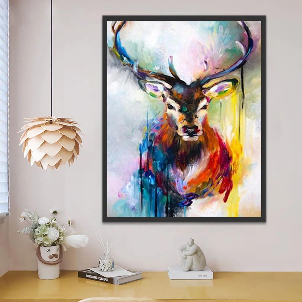 Pintura de Ciervo Colorido con Grandes Cuernos Pintar por Números