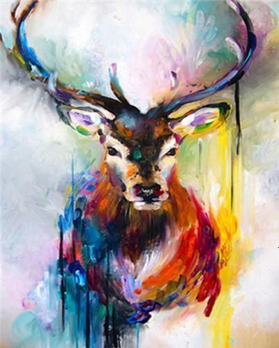 Pintura de Ciervo Colorido con Grandes Cuernos Pintar por Números