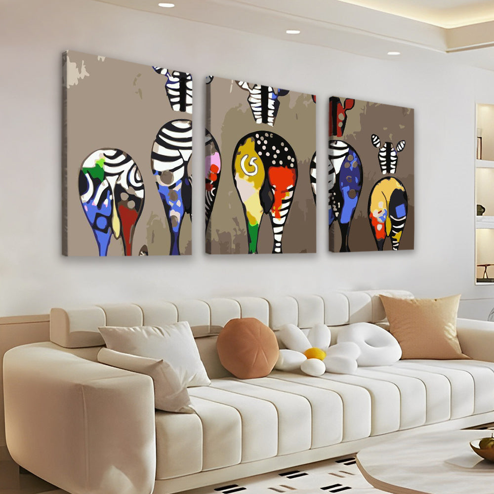 Pintura de Cinco Cebras Coloridas 3 Partes Pintar por Números
