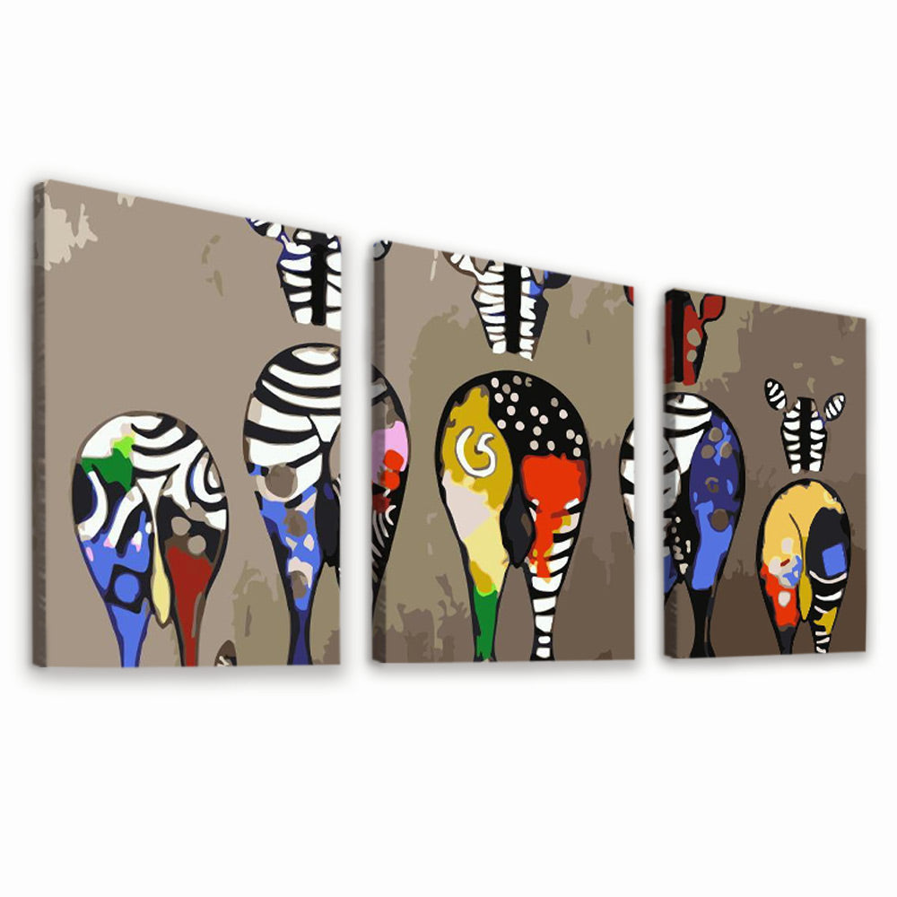 Pintura de Cinco Cebras Coloridas 3 Partes Pintar por Números